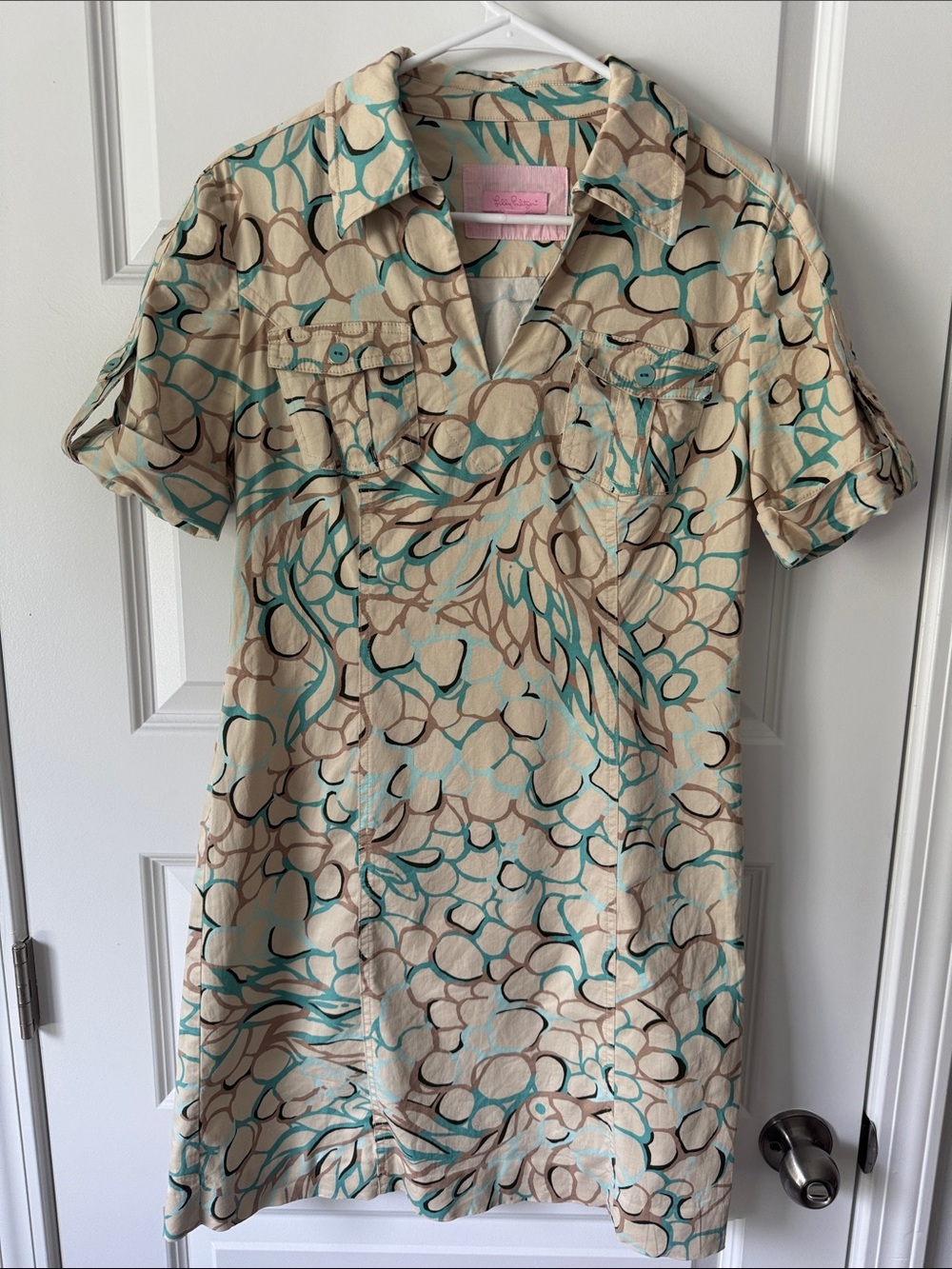 Lilly Pulitzer Cream & Teal Abstract Shirt Dress